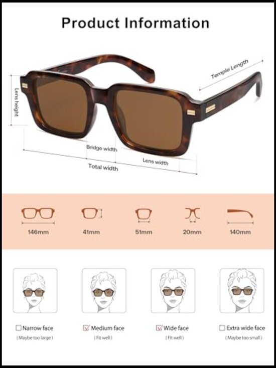 Big Trendy Square Polarized Sunglasses Retro Chunky Wide Rectangle Shades